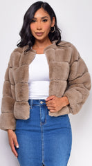 Tamar Taupe Brown White Faux Fur Coat