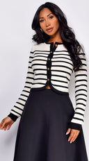 Eliana Stripe Button Down Cardigan in Ivory back view on model