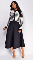 Eliana Stripe Button Down Cardigan in Ivory hemline and silhouette detail