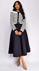 Eliana Stripe Button Down Cardigan in Ivory close-up of neckline and shoulder detail