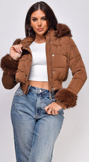 Tawny Puffer Faux Fur Jacket - Brown