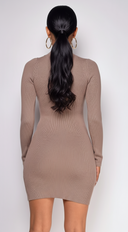 Arsenie Long sleeve Sweater Ribbed Side Slit Mini Dress - Brown