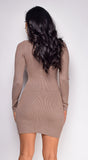 Arsenie Brown Mocha Long sleeve Sweater Ribbed Side Slit Mini Dress