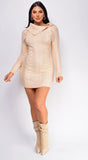Vanetta Cream Beige Cable Knit Sweater Mini Dress