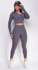 Rhythm Gray Jacket Legging Bra 3 Piece Active Set
