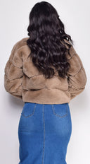 Tamar Taupe Brown White Faux Fur Coat