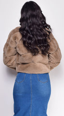 Tamar Taupe Brown White Faux Fur Coat