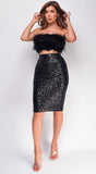 Alaula Black Classic Sequin Midi Skirt