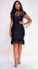 Caspia Black Lace Bandage Midi Dress