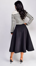 Eliana Stripe Button Down Cardigan in Ivory stitching and texture close-up hemline and silhouette detail