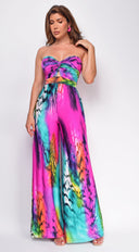 Sayla Pink Multi Color Print Strapless Jumpsuit