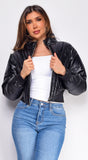 Imaria Black PU Leather Bubble Cropped Puffer Jacket