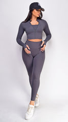 Rhythm Gray Jacket Legging Bra 3 Piece Active Set