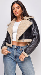 Bette Cropped Aviator Jacket - Black