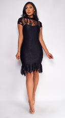 Caspia Black Lace Bandage Midi Dress