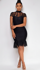 Caspia Black Lace Bandage Midi Dress