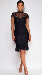 Caspia Black Lace Bandage Midi Dress
