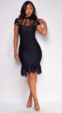 Caspia Black Lace Bandage Midi Dress