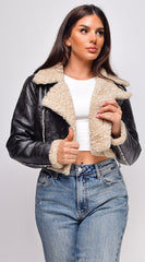 Bette Cropped Aviator Jacket - Black