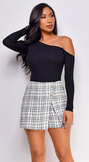 Azar Tweed Wrap Skort in Ivory side profile view on model