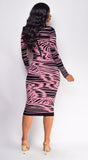 Brynn Pink Black Jacquard Midi Dress