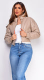 Imaria Khaki Beige Leather Bubble Cropped Puffer Jacket