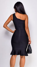 Venus Black Asymmetric Ruffle Bottom Bandage Dress 2XL / Black Venus Black Asymmetric Ruffle Bottom Bandage Dress 2XL / Black