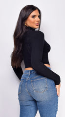 Delaney Black Ribbed Turtle Neck Crop Top