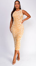 Eleni Leopard Print Midi Dress - Orange