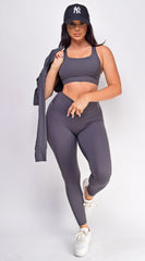 Rhythm Gray Jacket Legging Bra 3 Piece Active Set