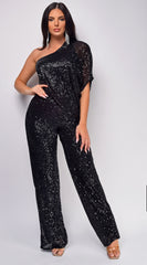 Rebecca Black One Sleeve Sequin Jumpsuit