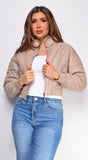 Imaria Khaki Beige Leather Bubble Cropped Puffer Jacket