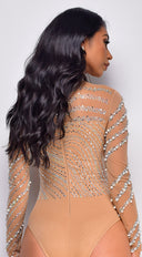 Ayana Rhinestone Bodysuit - Beige