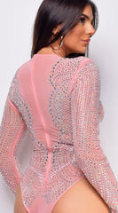 Daphne Pink Mesh Rhinestone Bodysuit