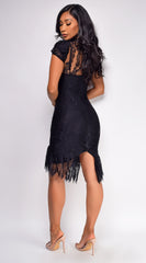 Caspia Black Lace Bandage Midi Dress