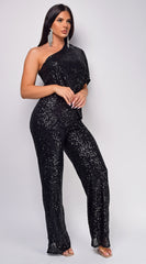 Rebecca Black One Sleeve Sequin Jumpsuit