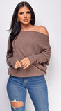 Sunday Taupe Brown Off Shoulder Sweater Top