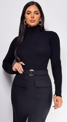 Gigi Black High Neck Long Sleeve Top