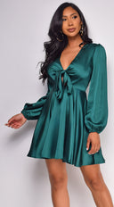 Elisi Satin A Line Mini Dress - Green