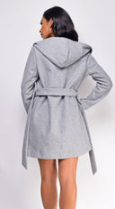 Aydin Gray Hoodie Tie Waist Coat back view on model