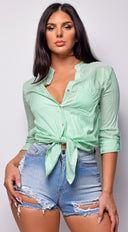 Imena Green Stripe Button Up Shirt Top