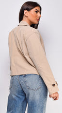 Iana Cropped Trench Jacket in Beige back view on model
