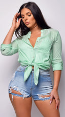 Imena Green Stripe Button Up Shirt Top