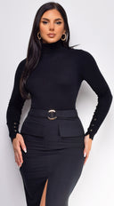 Gigi High Neck Long Sleeve Top - Black