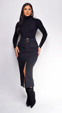 Gigi High Neck Long Sleeve Top - Black