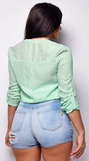 Imena Green Stripe Button Up Shirt Top