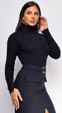 Gigi High Neck Long Sleeve Top - Black