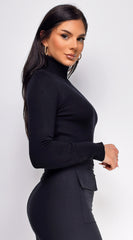 Gigi High Neck Long Sleeve Top - Black