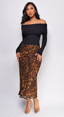 Agata Off Shoulder Sweater Top in Black side profile view on model