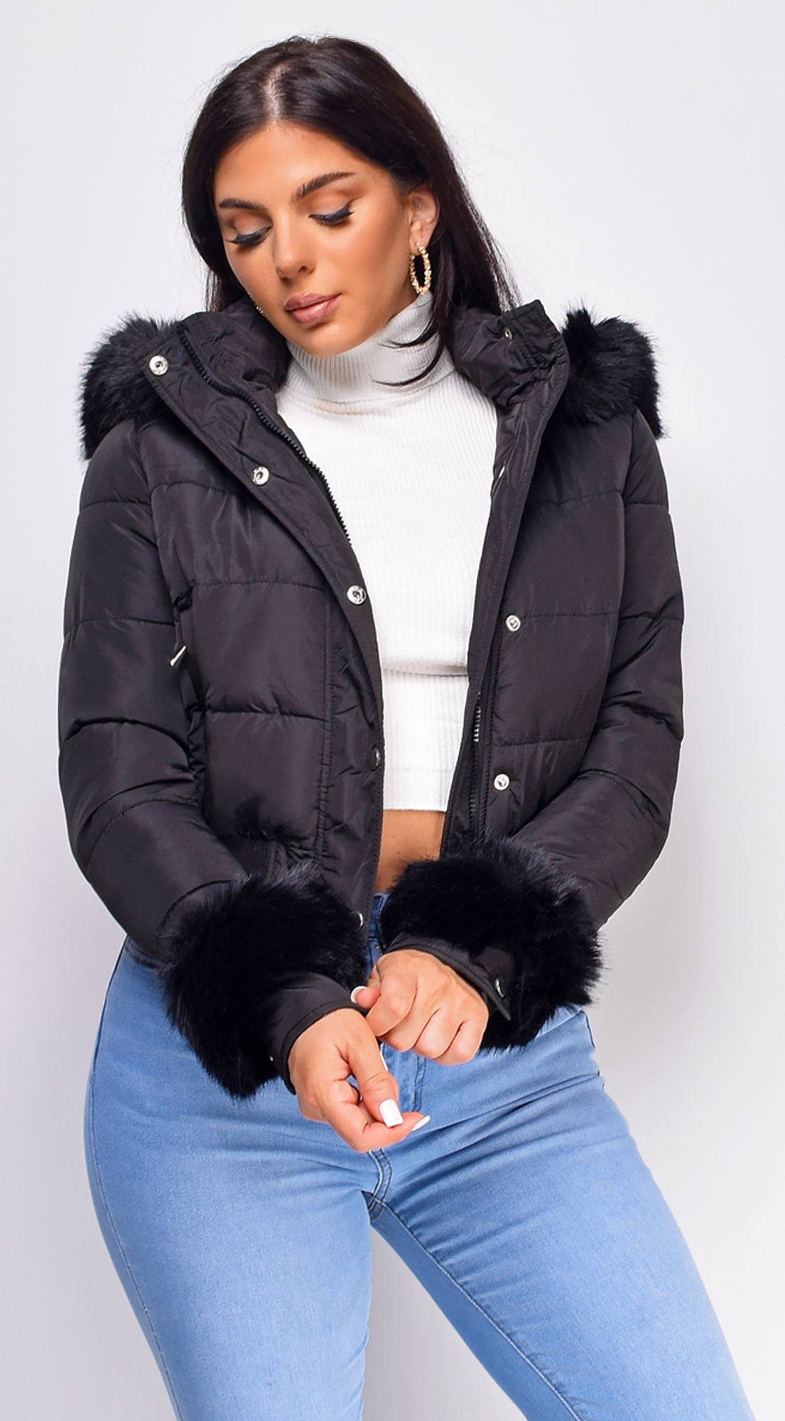 Tawny Black Puffer Faux Fur Jacket